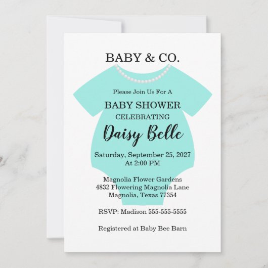 Elegant Baby & Co Black Teal Baby Shower Einladung (Vorderseite)