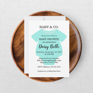 Elegant Baby & Co Schwarz Türkis Babyparty Einladung