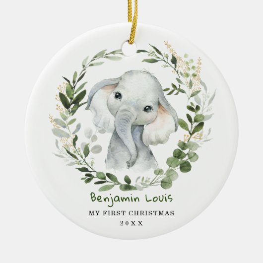 Elegant Baby First 1. Weihnachtsgrün Elefant Keramik Ornament (Vorne)