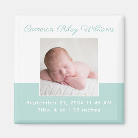 Elegant Baby Foto Mint Green Geburtshinweis Magnet (Vorne)
