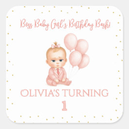 Elegant Baby Girl Boss mit Gold Dots - Geburtstag Quadratischer Aufkleber