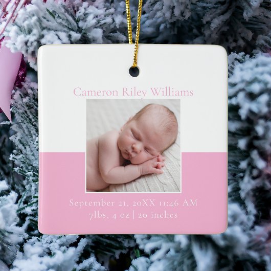 Elegant Baby Girl Neuborn Foto Pink Christmas Keramikornament