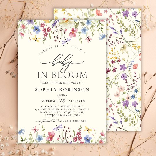 Elegant Baby in Bloom ScripWildflower Baby Shower Einladung