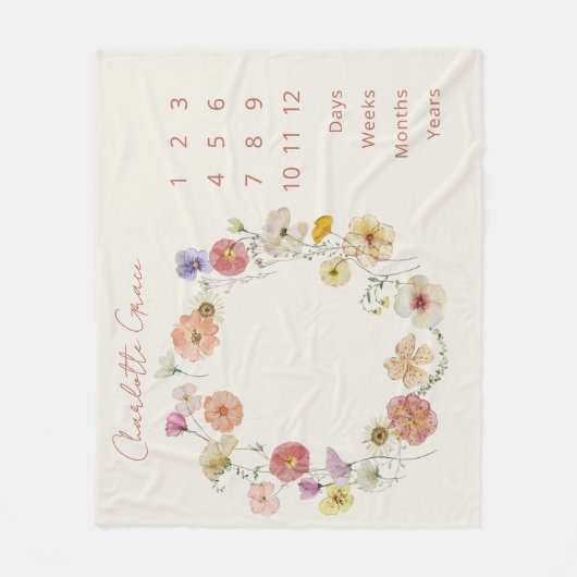 Elegant Baby Milestone Blumenstrauß Wasserfarbe Fleecedecke (Vorderseite)