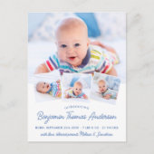 Elegant Baby Neuborn 4 Foto Geburtsankündigung Postkarte (Vorderseite)