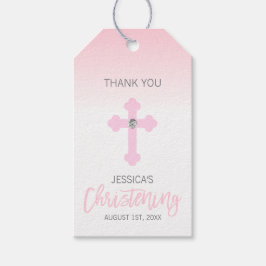Elegant Baby Pink Cross DANK YOU Christening Girl Geschenkanhänger