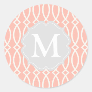 Elegant Baby Pink Modern Trellis Personalisiert Runder Aufkleber