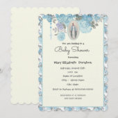 Elegant Baby Shower Blue Floral Religious Einladung (Vorne/Hinten)