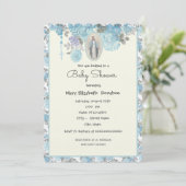 Elegant Baby Shower Blue Floral Religious Einladung (Stehend Vorderseite)
