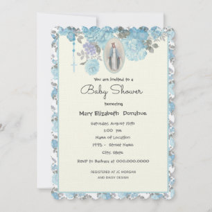Elegant Baby Shower Blue Floral Religious  Einladung