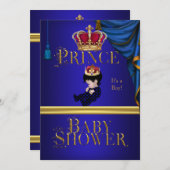 Elegant Baby Shower Boy Blue Little Prince Crown Einladung (Vorne/Hinten)