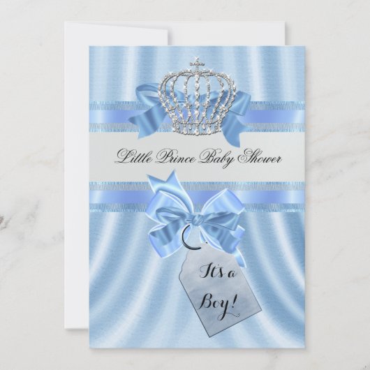 Elegant Baby Shower Boy Blue Little Prince Crown Einladung (Vorderseite)
