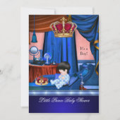 Elegant Baby Shower Boy Blue Little Prince Crown Einladung (Vorderseite)