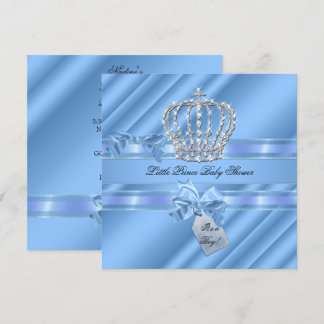 Elegant Baby Shower Boy Blue Little Prince Crown Einladung