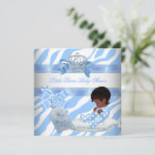 Elegant Baby Shower Boy Blue Zebra Prince Ethnic Einladung (Stehend Vorderseite)