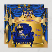 Elegant Baby Shower Boy Prince Royal Blue Gold ASI Einladung (Vorne/Hinten)