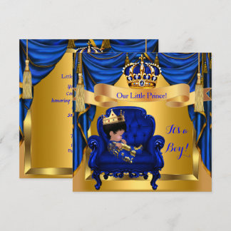 Elegant Baby Shower Boy Prince Royal Blue Gold Einladung