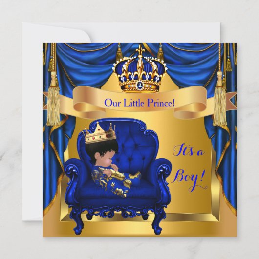 Elegant Baby Shower Boy Prince Royal Blue Gold Einladung (Vorderseite)