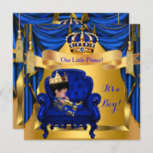 Elegant Baby Shower Boy Prince Royal Blue Gold Einladung