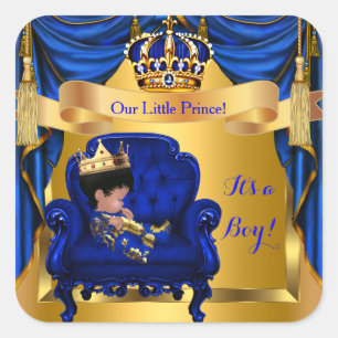 Elegant Baby Shower Boy Prince Royal Blue Gold Quadratischer Aufkleber
