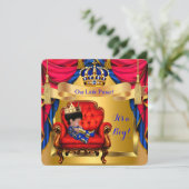 Elegant Baby Shower Boy Prince Royal Blue Red Gold Einladung (Stehend Vorderseite)