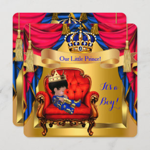Elegant Baby Shower Boy Prince Royal Blue Red Gold Einladung
