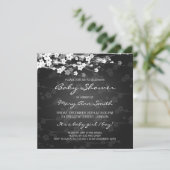 Elegant Baby Shower Cherry Blossom Black Einladung (Stehend Vorderseite)