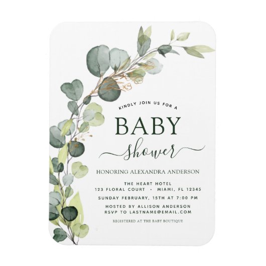 Elegant Baby Shower Greenery Eucalyptus Magnet (Vertikal)