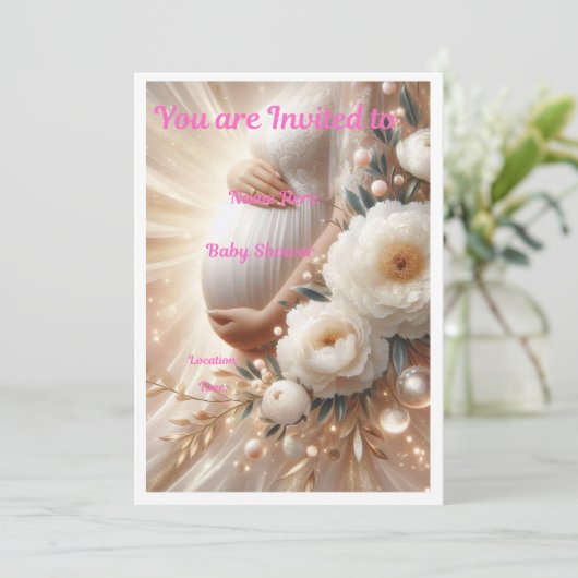 Elegant Baby Shower Invitation Floral Design Einladung (Stehend Vorderseite)