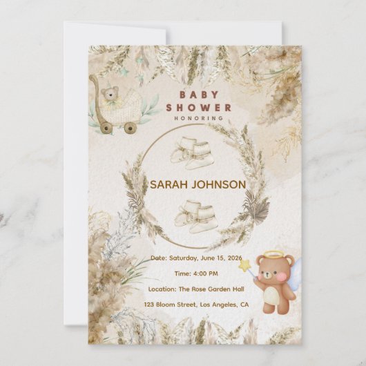 Elegant Baby Shower Invitation | Pink Floral Einladung (Vorderseite)