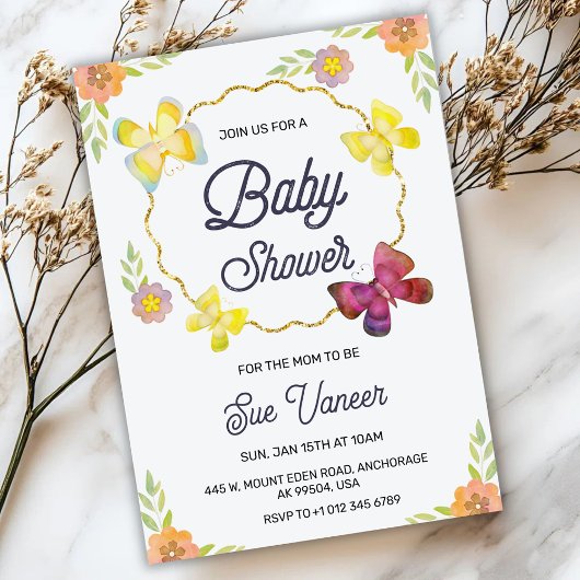 Elegant baby shower Invitation with floral design Einladung