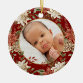 Elegant Baby's First Christmas Birth Stats Foto Keramik Ornament (Vorne)