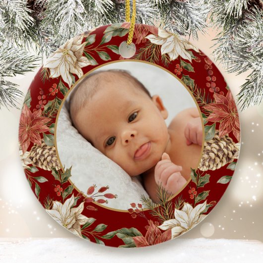 Elegant Baby's First Christmas Birth Stats Foto Keramik Ornament