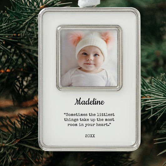 Elegant Baby's First Christmas Foto Rahmen-Ornament Silber