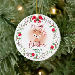 Elegant Baby's First Christmas mit Namen Keramik Ornament