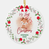 Elegant Baby's First Christmas mit Namen Keramik Ornament (Vorne)