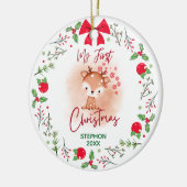 Elegant Baby's First Christmas mit Namen Keramik Ornament (Links)