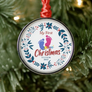 Elegant Baby's First Christmas mit Namen Ornament Aus Metall