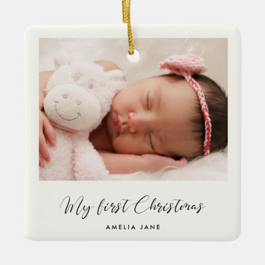 Elegant Baby's My First Christmas Foto Keramikornament (Vorderseite)
