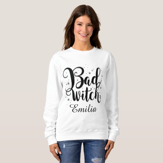 Elegant Bad Witch Name Halloween Schwarz-Weiß Sweatshirt (Vorne ganz)