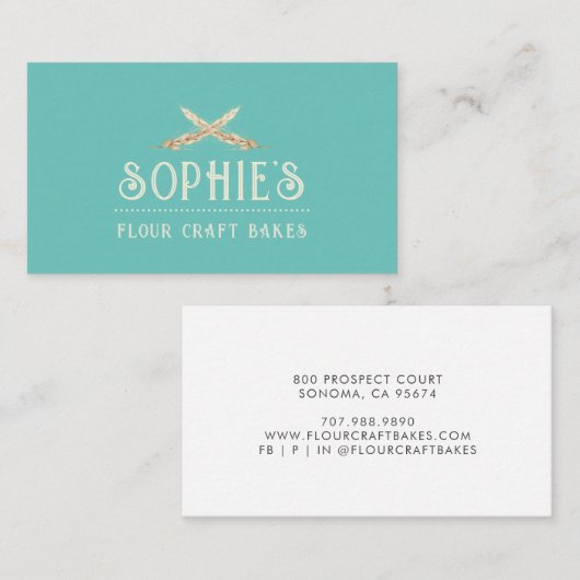 Elegant Baker's Logo Türkis Business Card Visitenkarte (Vorne/Hinten)