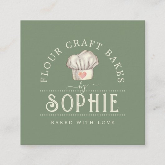 Elegant Baker's Pastry Koch Logo Cream Sage Green Quadratische Visitenkarte (Vorderseite)