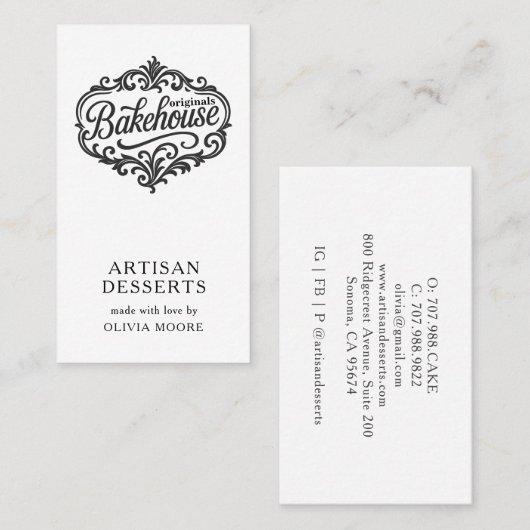 Elegant Bakery Baker Pastry Chef Visitenkarte (Vorne/Hinten)