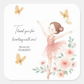Elegant Ballerina Birthday Square Sticker (Vorderseite)