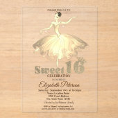 Elegant Ballerina Gold Glitzer Bokeh Sweet 16 Acryleinladungen (Vorderseite)