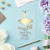 Elegant Ballerina Gold Glitzer Bokeh Sweet 16 Acryleinladungen (In Situ (Hochzeit))