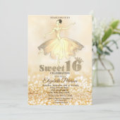 Elegant Ballerina Gold Glitzer Bokeh Sweet 16 Einladung (Stehend Vorderseite)