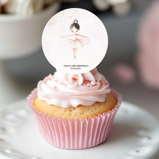 Elegant Ballerina Pink Geburtstag Runder Aufkleber