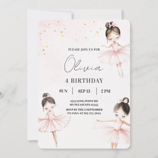 Elegant Ballerinas Pink Geburtstag Einladung (Vorderseite)