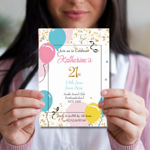 Elegant Balloons 21. Geburtstag Einladung